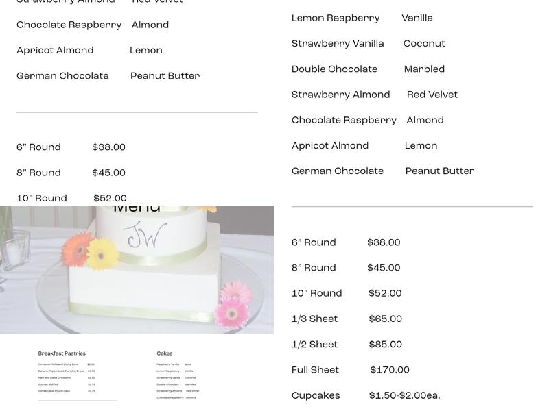 Bittersweet Bakery Menu