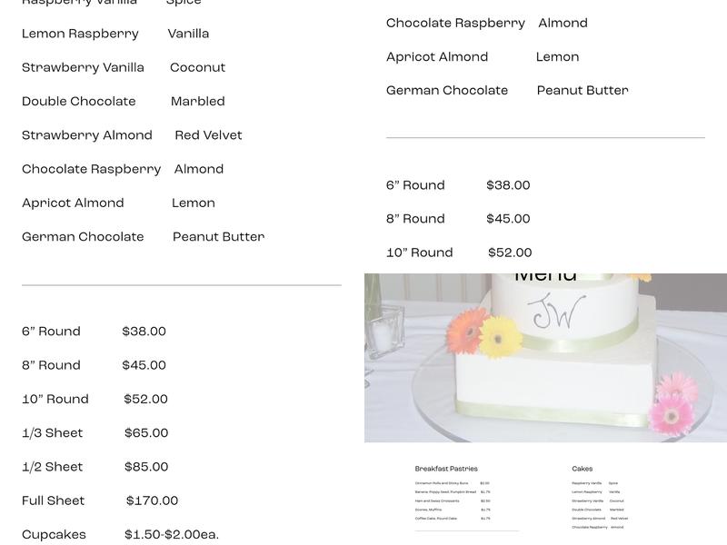 Bittersweet Bakery Menu