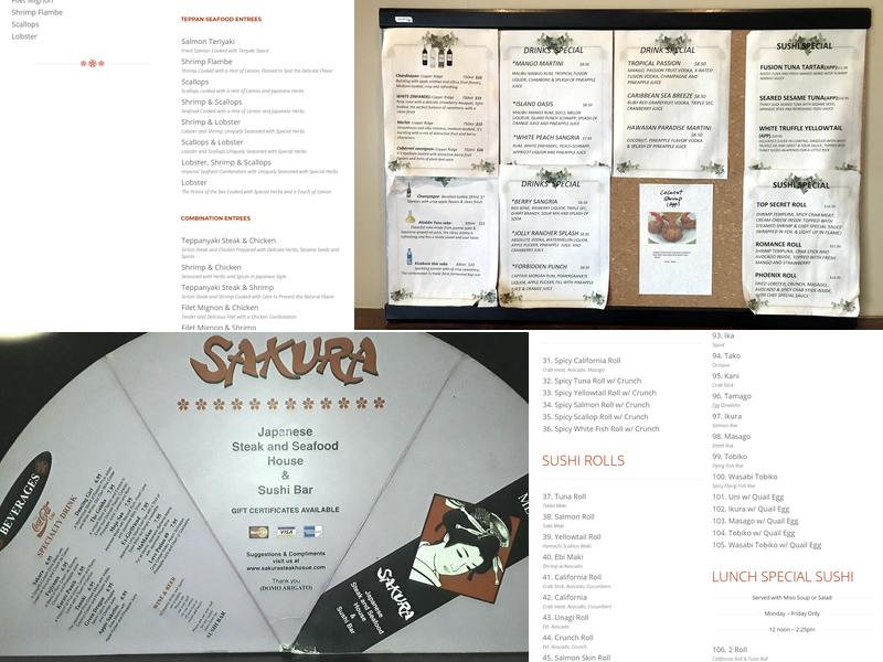 Sakura Japanese Steak, Seafood House & Sushi Bar Menu