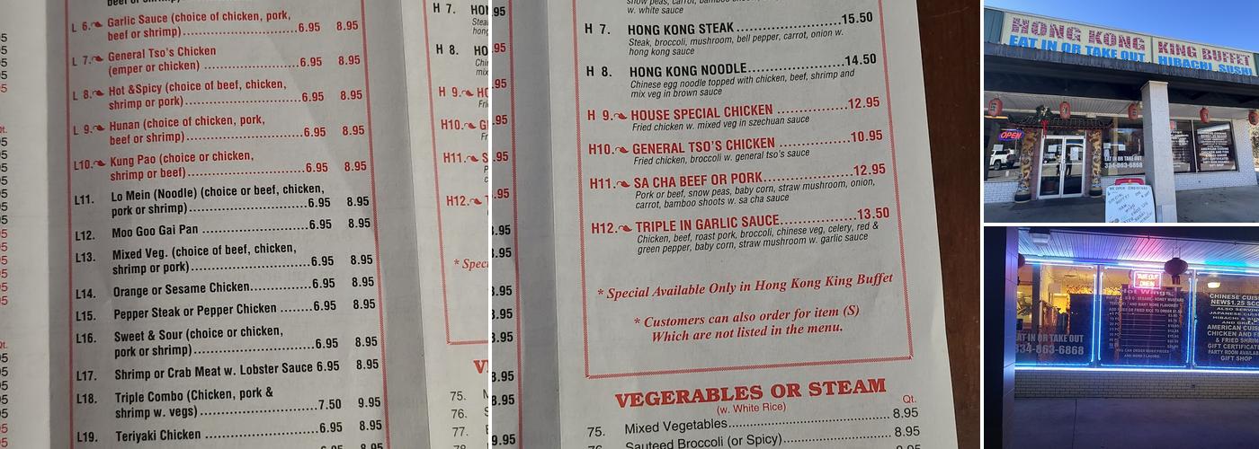 Hong Kong King Buffet Menu