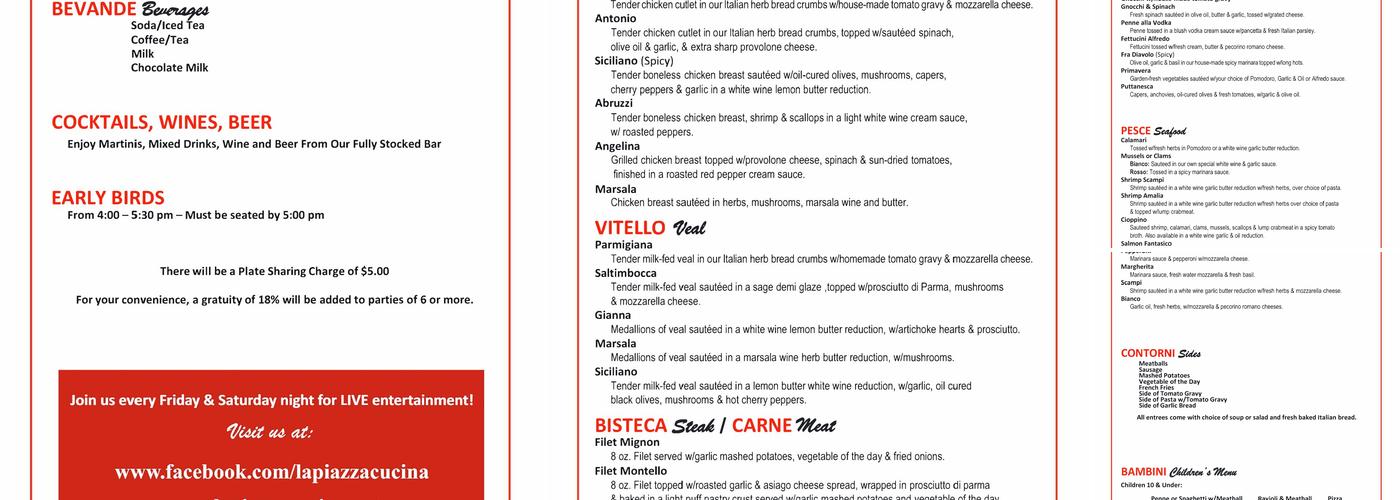 Joey M’s La Piazza Menu