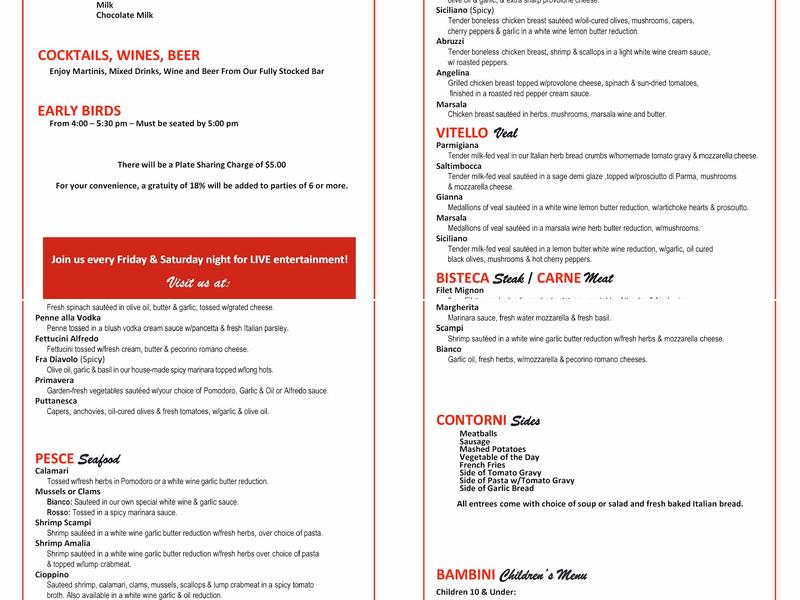 Joey M’s La Piazza Menu