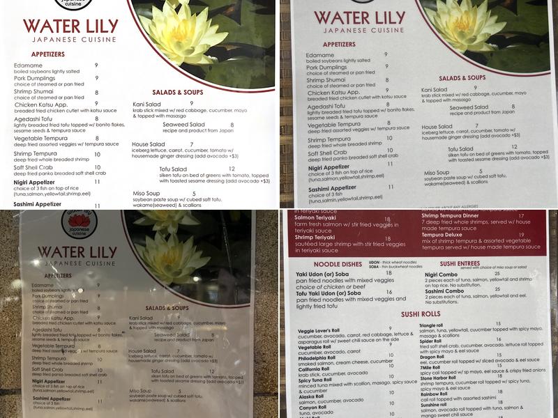 Water Lily Japanese Cuisine Menu
