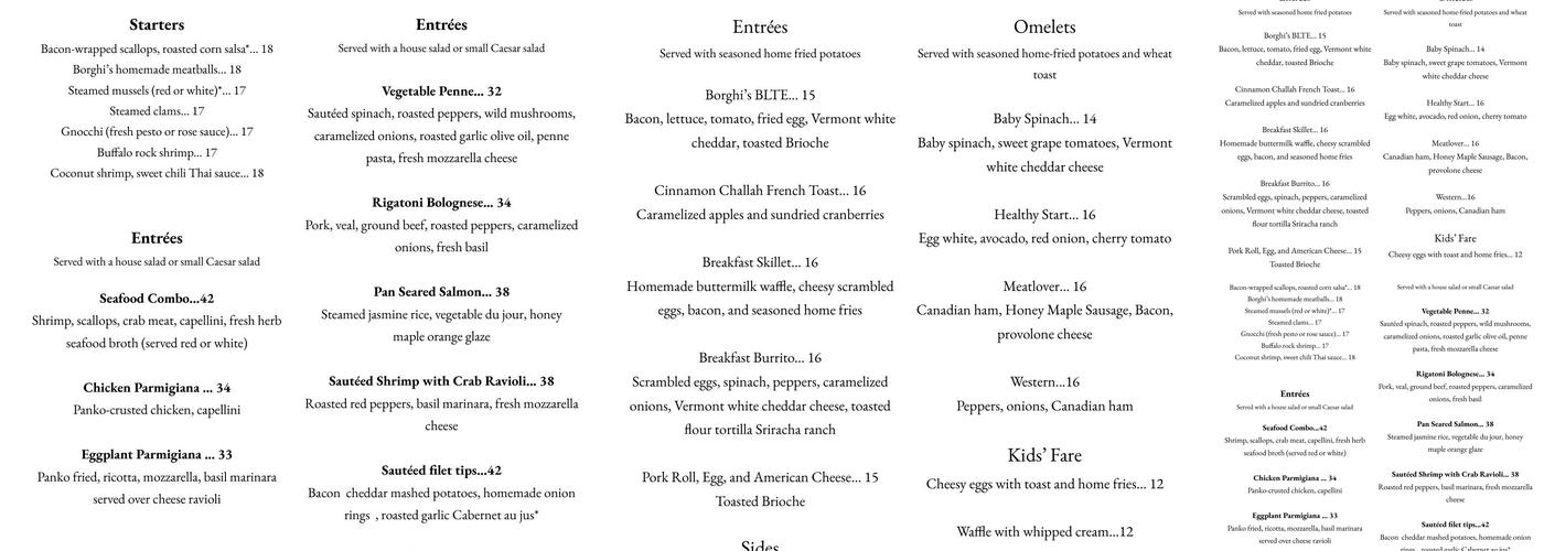 Borghi's By The Bay Menu