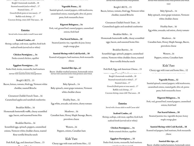 Borghi's By The Bay Menu