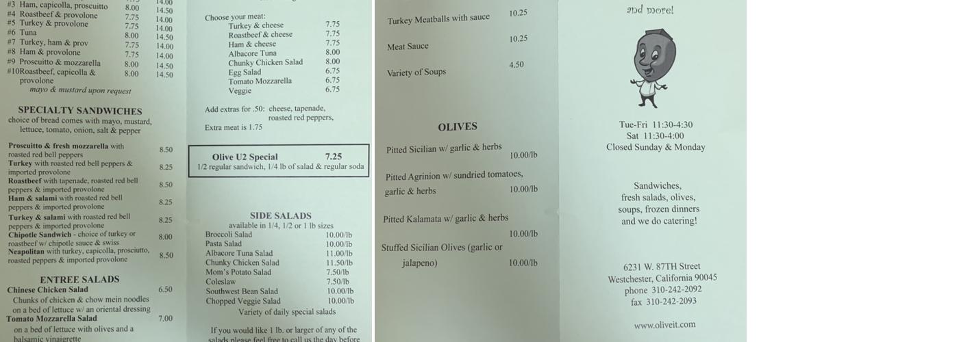 Olive It Menu
