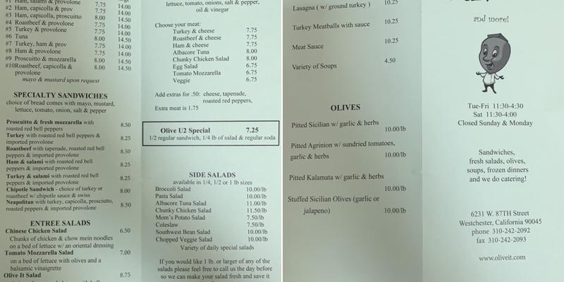 Olive It Menu