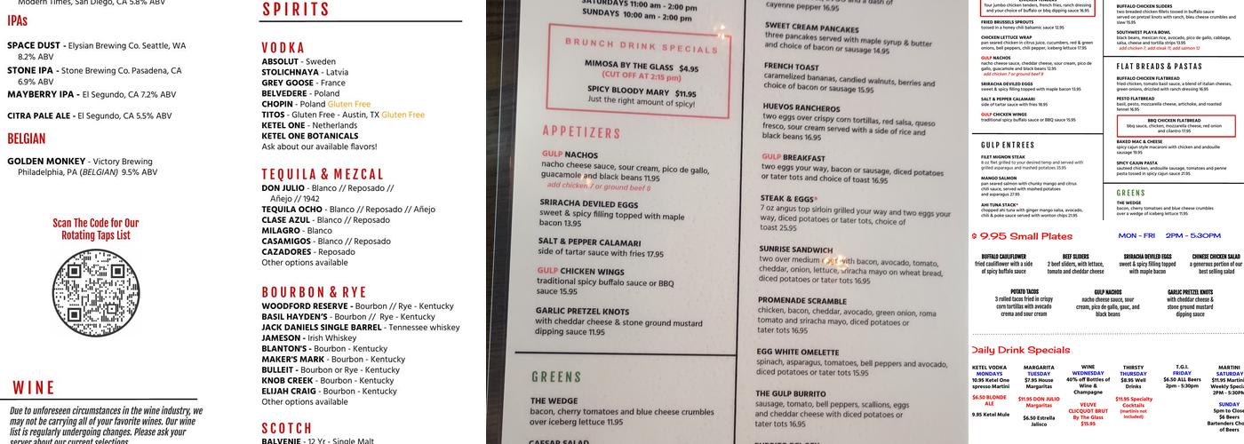 Gulp Restaurant & Brew Co Menu