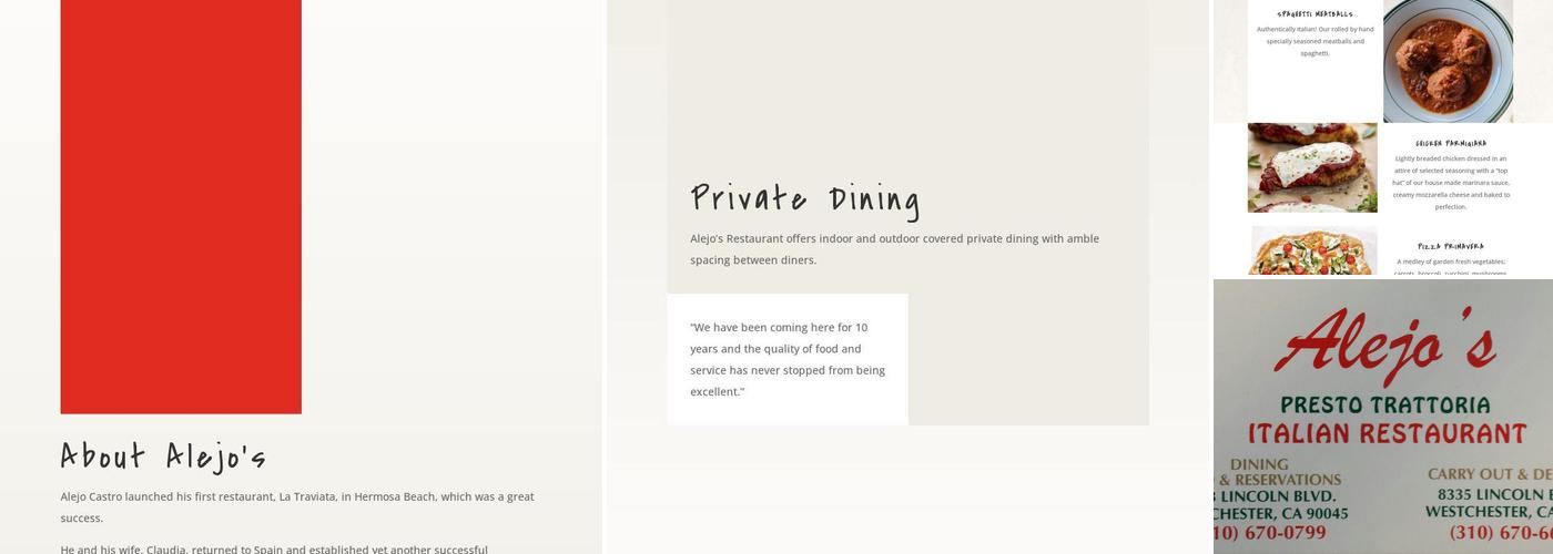 Alejo's Presto Trattoria Italian Restaurant Menu