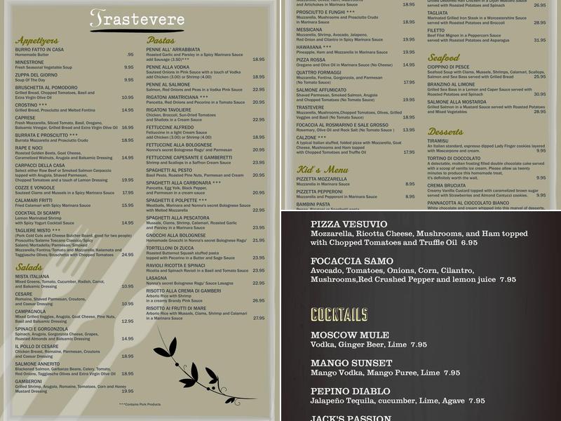 Trastevere Menu