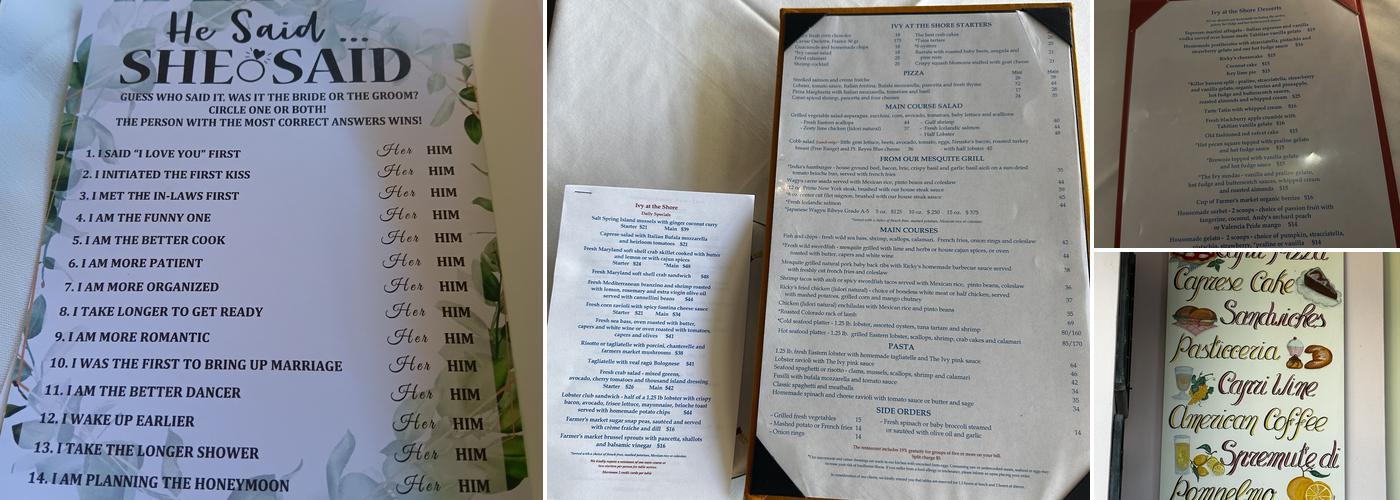 Ivy at the Shore Menu