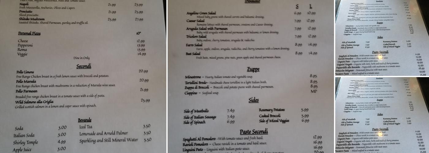 Angelino's Trattoria Menu