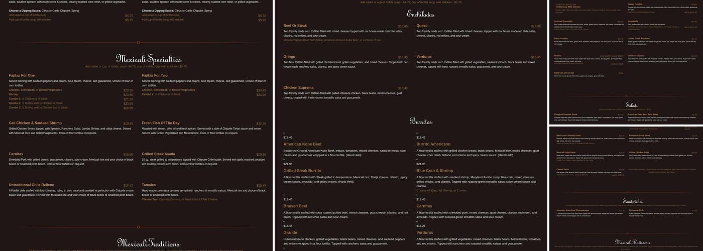 Mexicali Cocina Cantina Menu