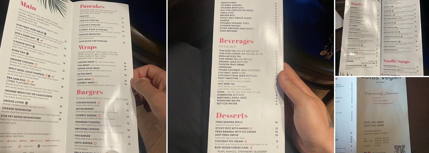 Lotus Vegan Menu