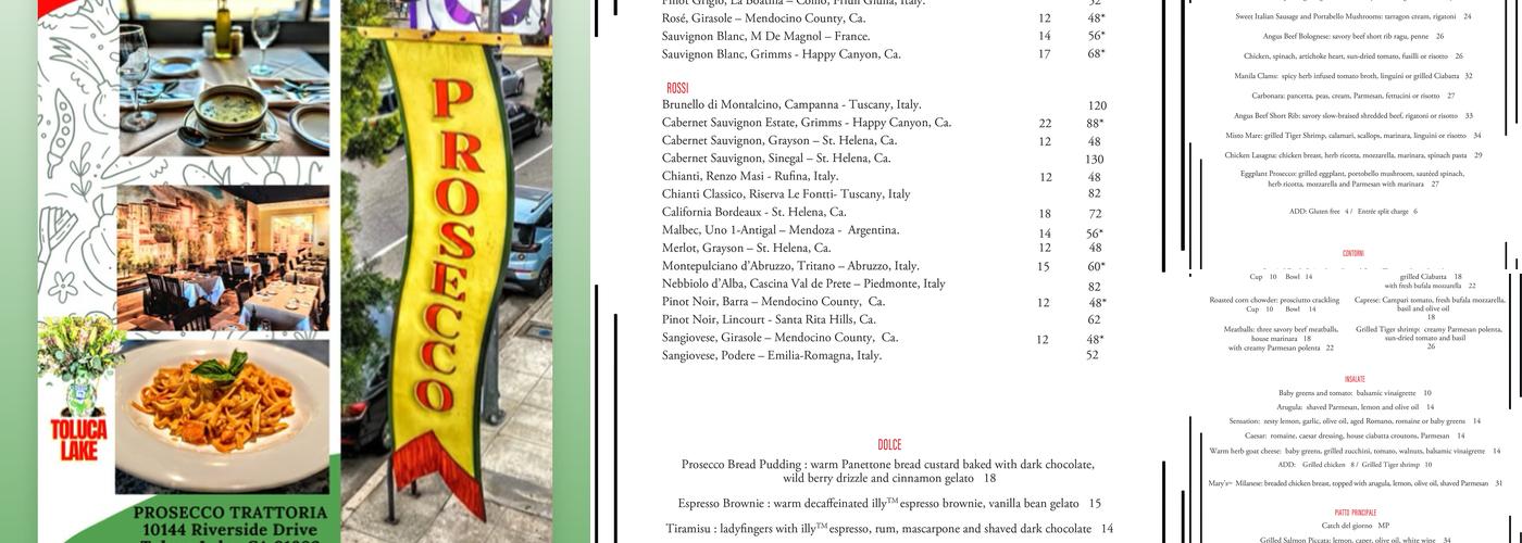 Prosecco Trattoria Menu