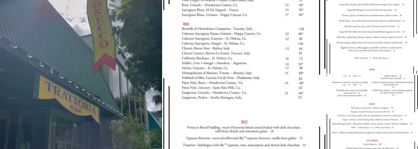 Prosecco Trattoria Menu
