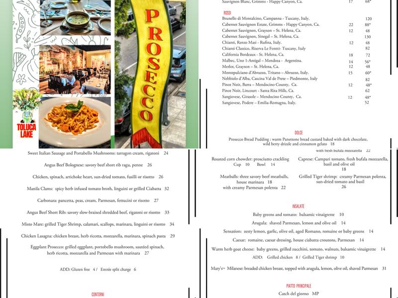 Prosecco Trattoria Menu