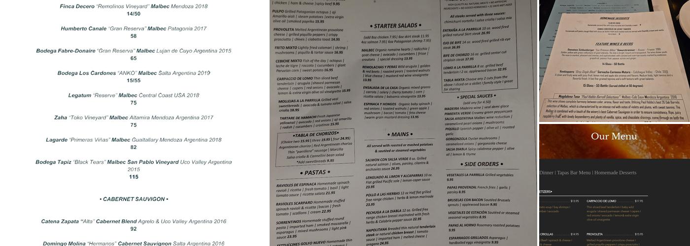 Bodega Malbec Menu