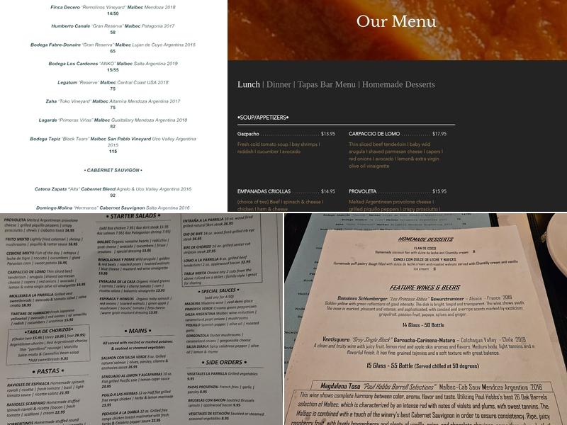 Bodega Malbec Menu