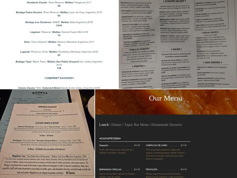 Bodega Malbec Menu