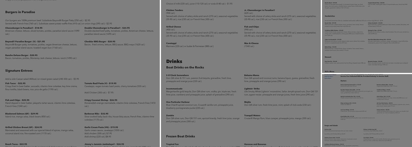 Jimmy Buffett’s Margaritaville Menu