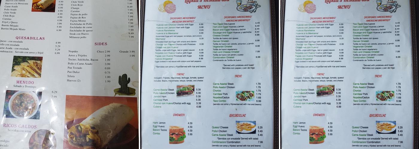 Lupita's Restaurant Menu