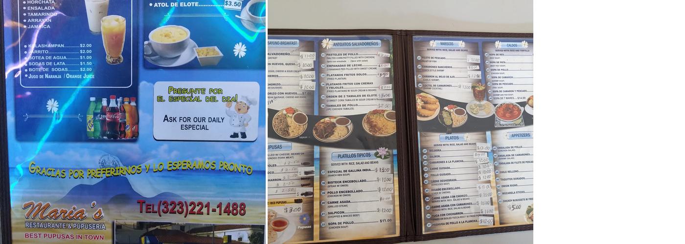 Maria's Restaurant Menu
