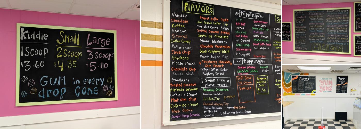 Yum Yums Ice Cream Menu