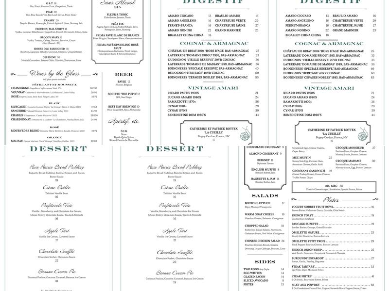 Petit Trois Menu