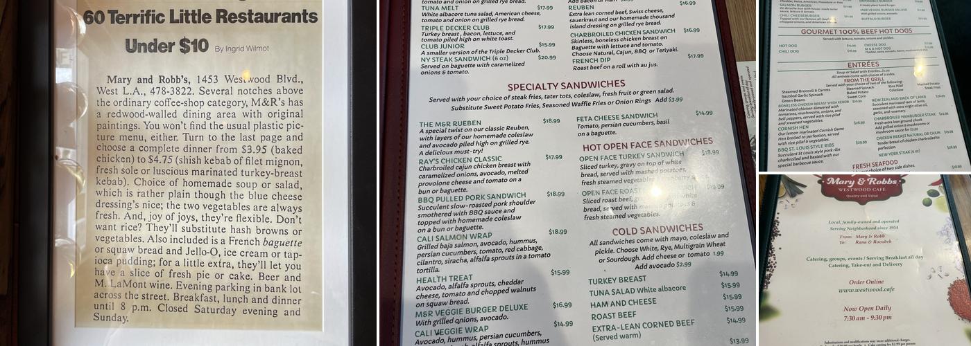 Mary and Robb Westwood Cafe 1455 Westwood blvd Menu