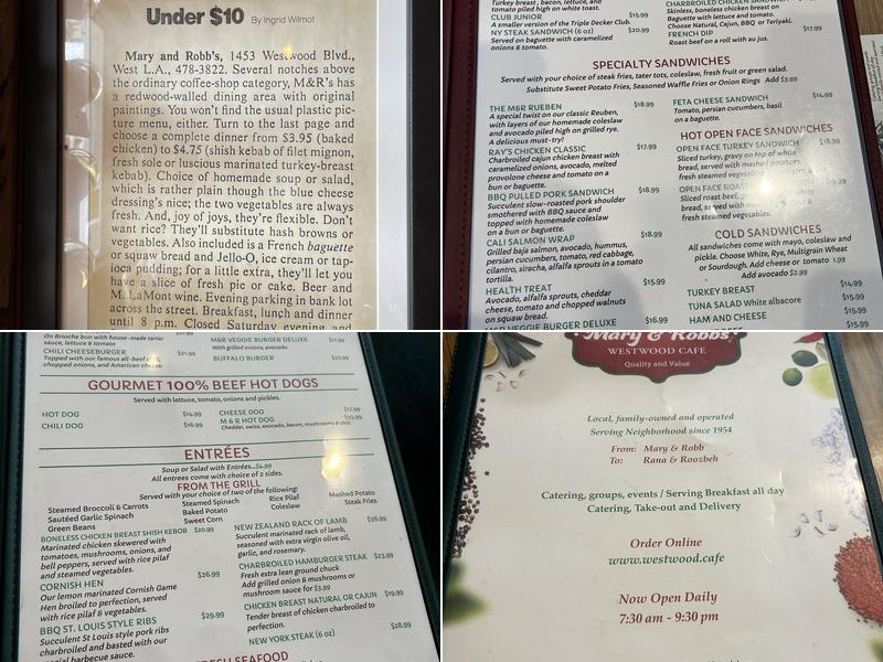 Mary and Robb Westwood Cafe 1455 Westwood blvd Menu