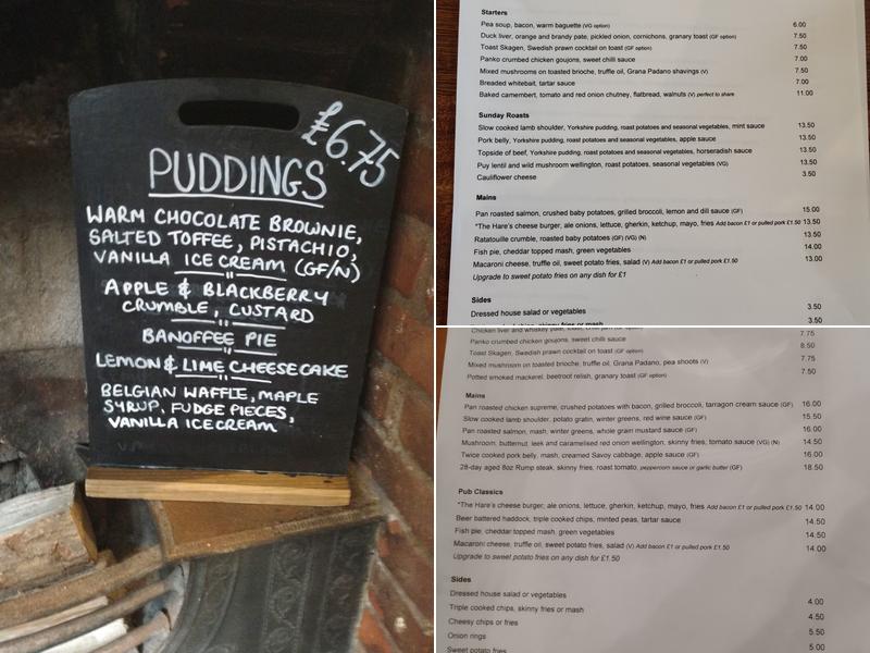 Hare Inn Long Melford Menu