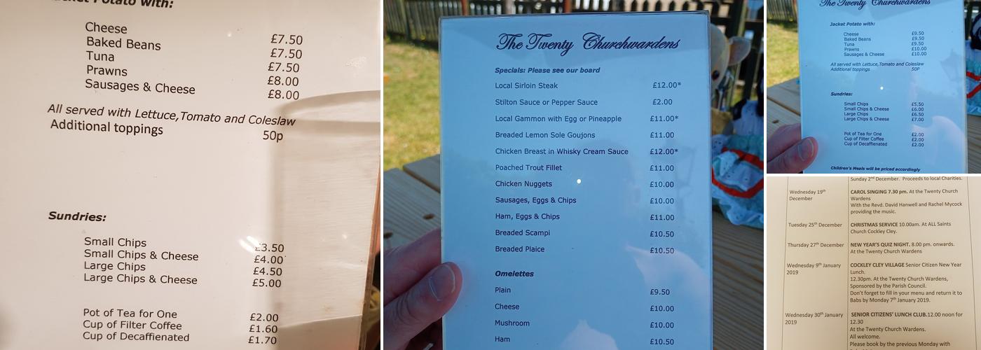 Twenty Churchwardens Menu