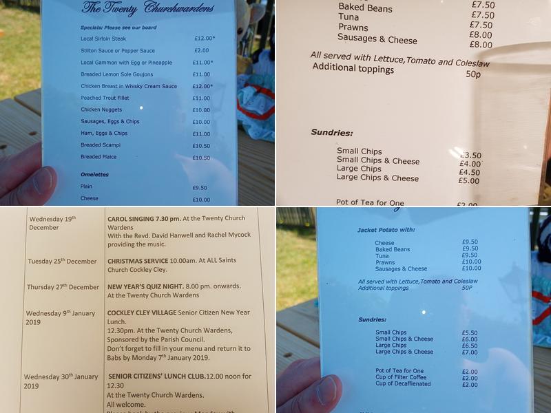 Twenty Churchwardens Menu