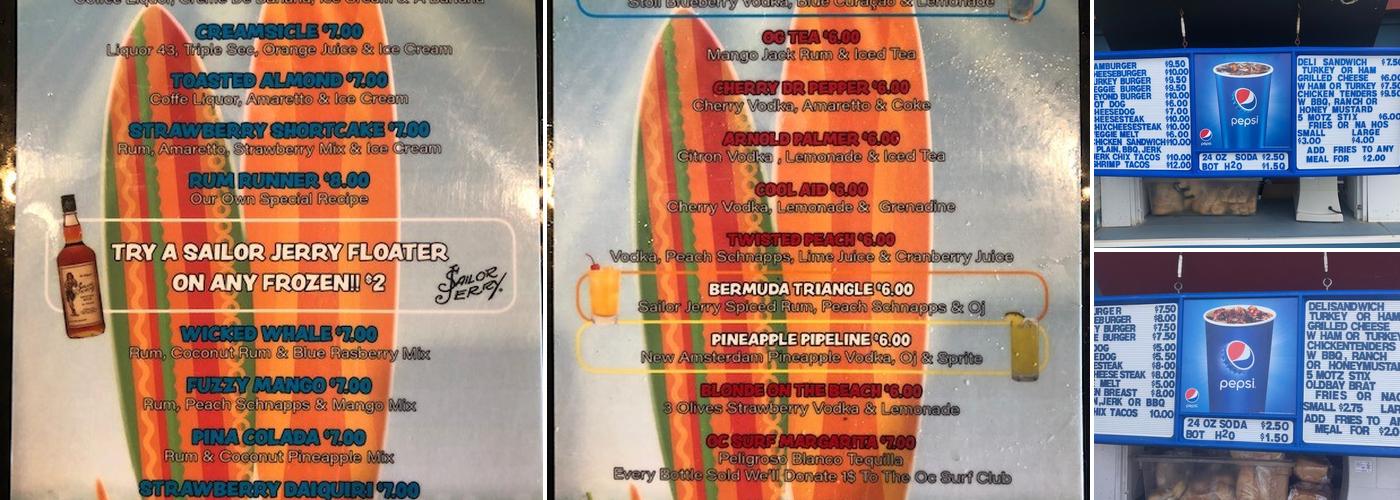 Riptide Bar Menu