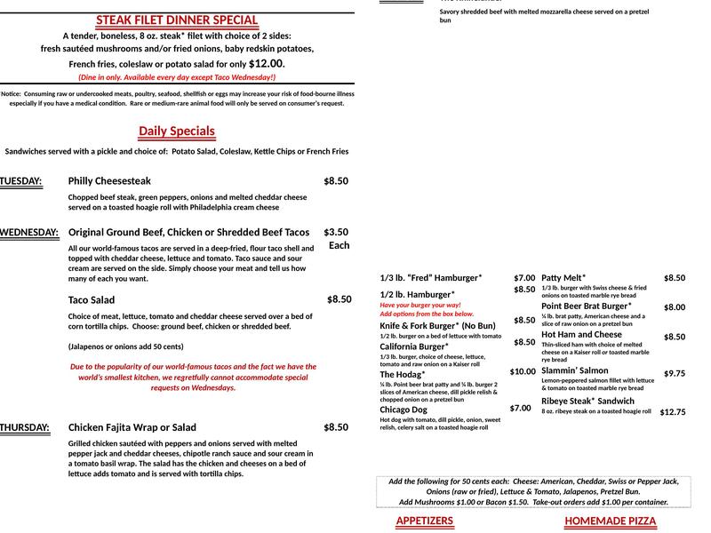 Pat's Tavern & Grill Menu