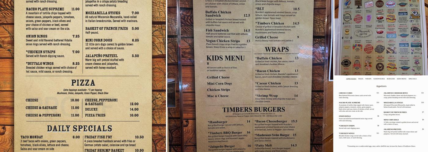 The Timbers Bar and Grill Menu