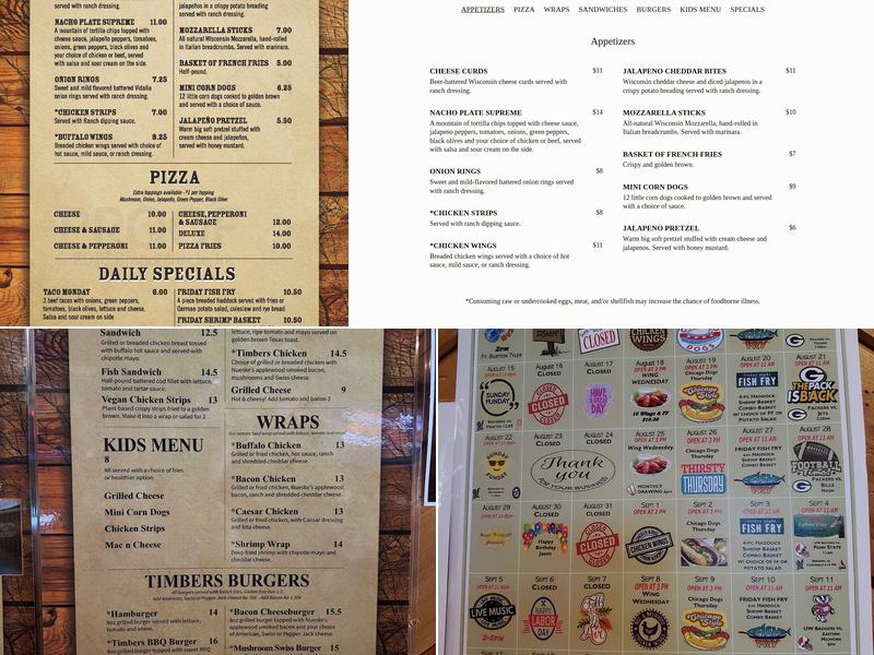 The Timbers Bar and Grill Menu