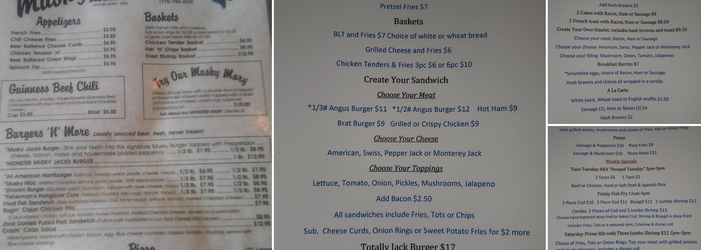 Musky Jacks Bar & Grill Menu