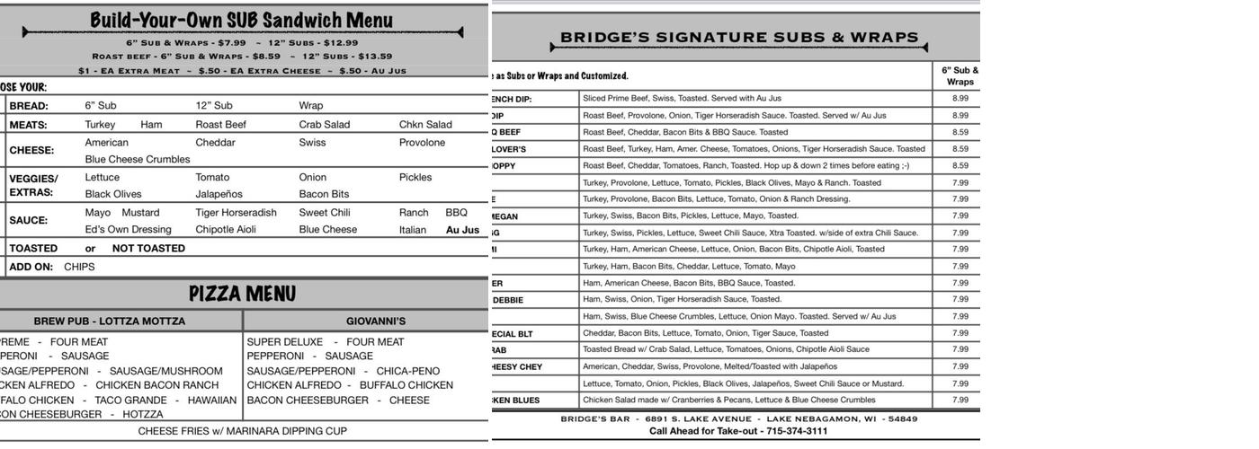 Bridge's Menu