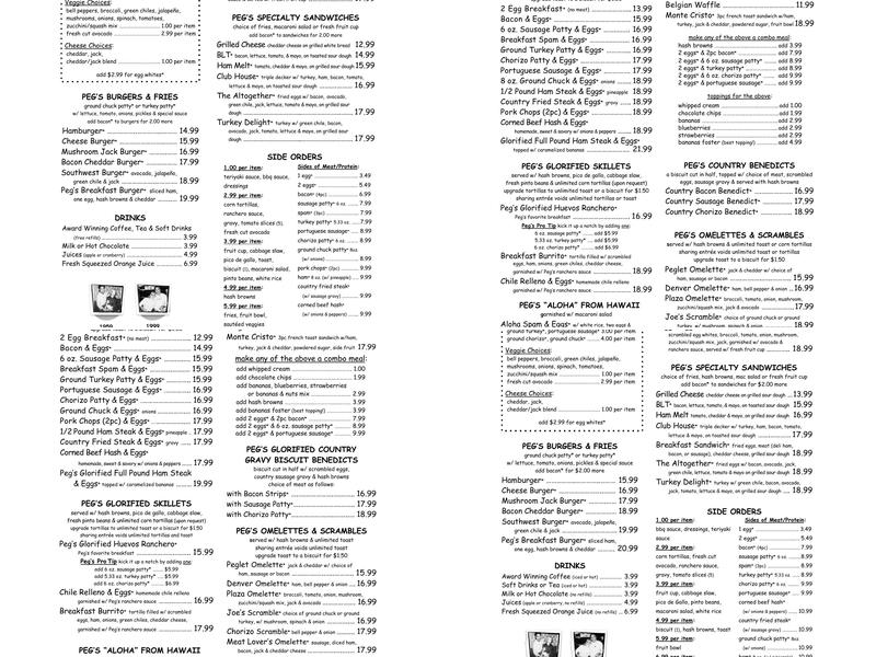 Peg's Glorified Ham N Eggs Menu
