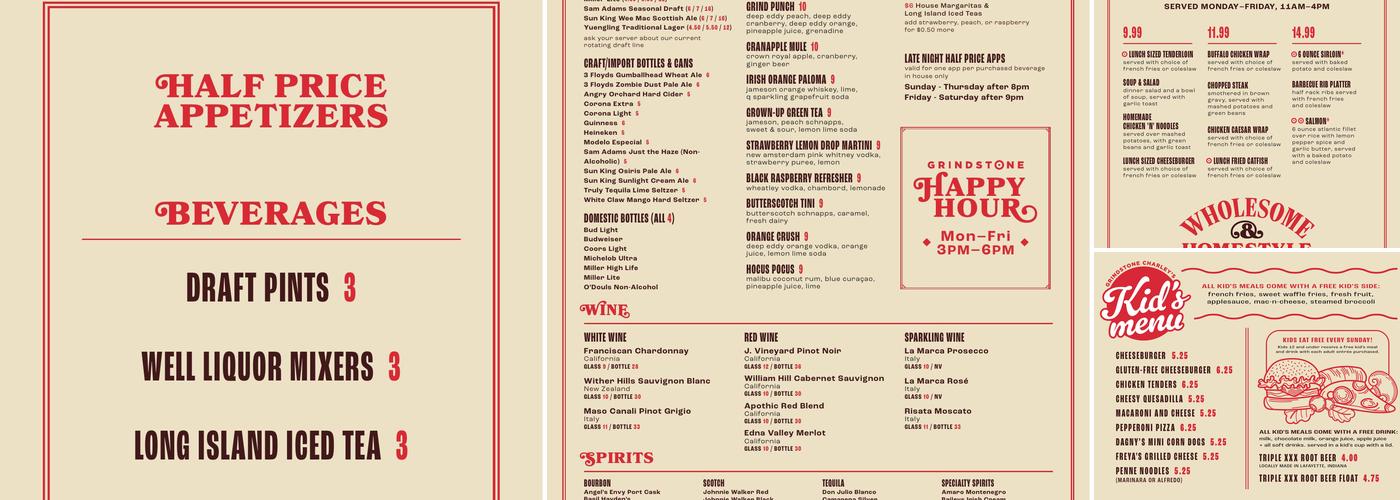 Grindstone Charley's Menu