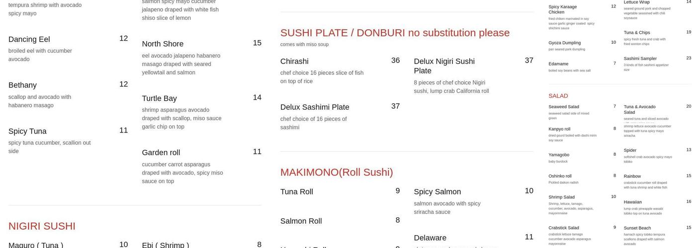 CoCoLo Sushi Menu