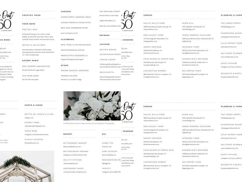 Take Out 250 Catering Company Menu