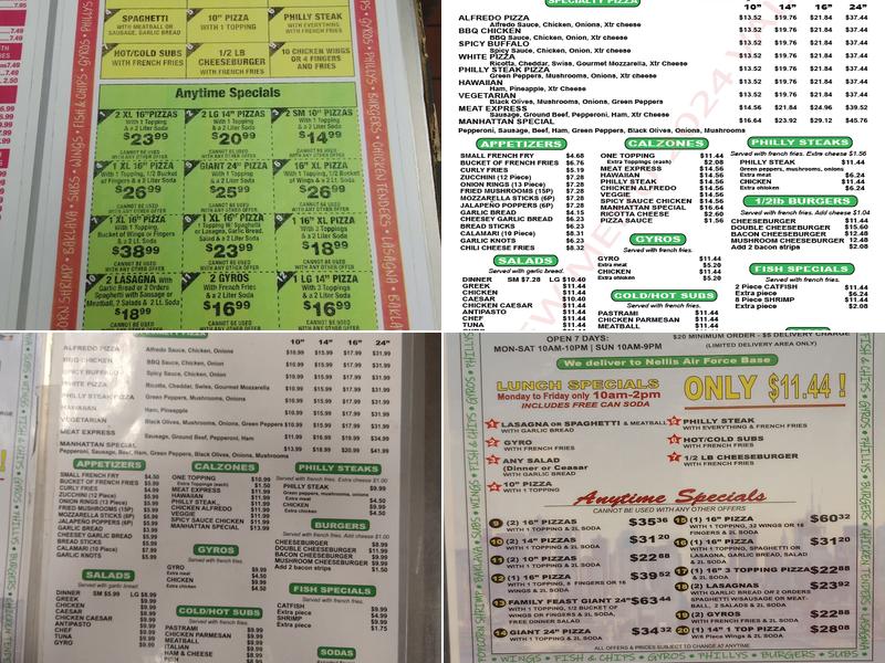 Manhattan Pizza II Menu