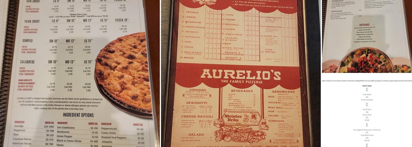 Aurelio's Pizza Las Vegas Menu