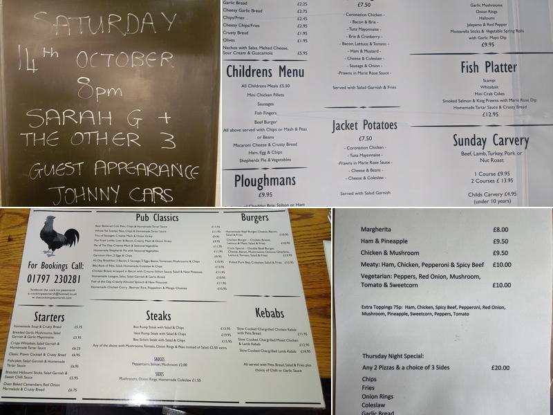 The Cock Inn Menu