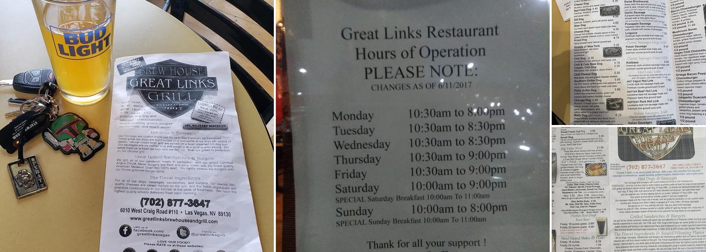 Great Links Brewhouse & Grill Menu