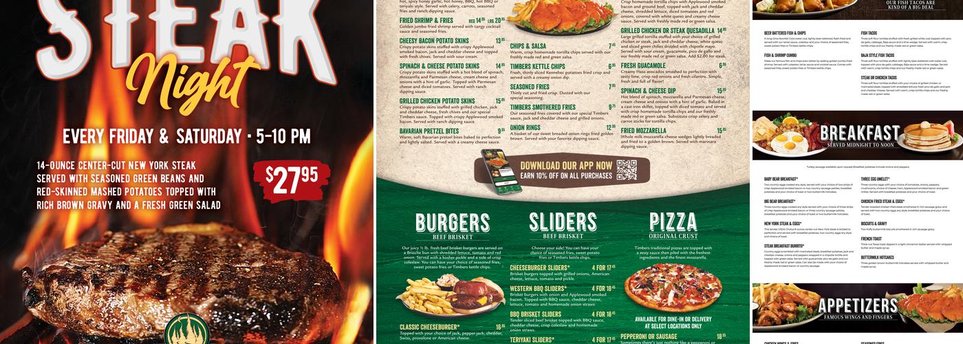 Timbers Bar & Grill Menu