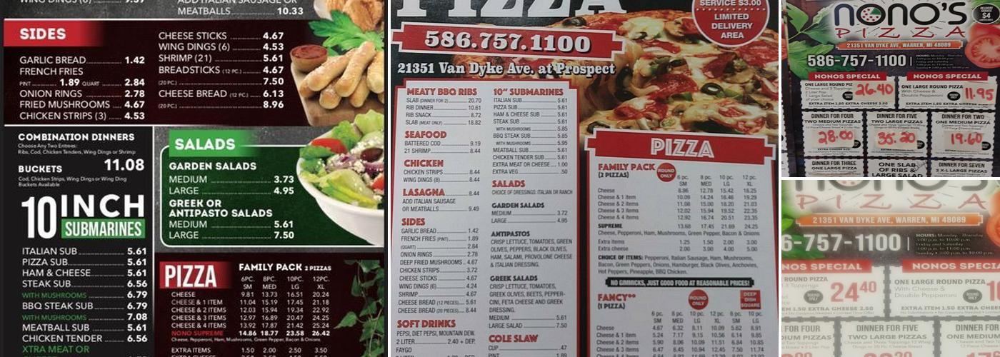 Nono's Pizza Menu